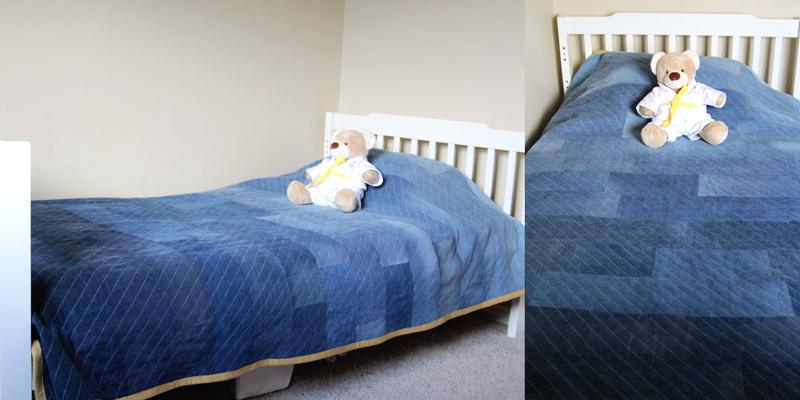 Modern Denim Quilt, gentle on the wallet and the schedule and a great fix using stuff you already have on a shelf