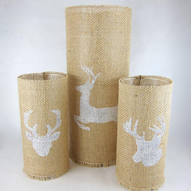 DIY Candle Holders - Stenciled Burlap Candleholders - Easy Ideas for Home Decor With Candles, Tall Candlesticks and Votives - Fun Wooden, Rustic, Glass, Mason Jar, Boho and Project