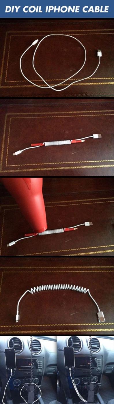 DIY Coil iPhone Cable, budget friendly with supplies on hand and a nice way to make a plain corner feel finished
