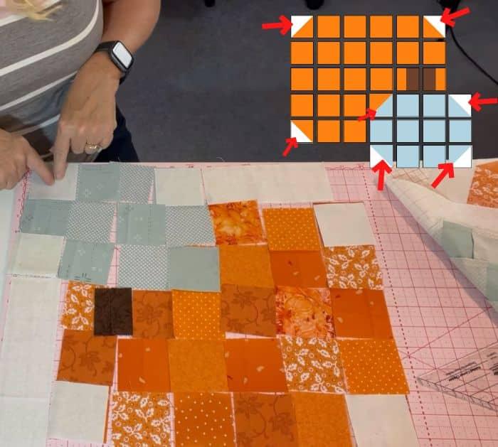 Pumpkin Quilt Block from Fabric Scraps Tutorial