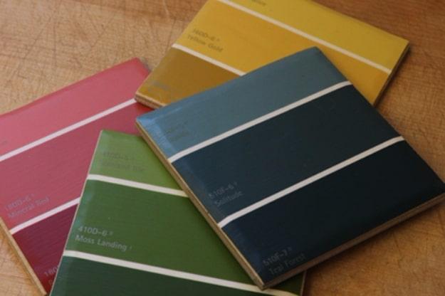 Paint Chip Coasters, simple enough for a first weekend project and a look that gets noticed the moment guests walk in