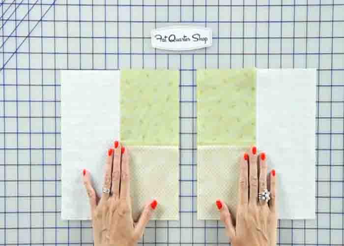 Laying the blocks to make the no-bake jolly bar shortcut quilt top
