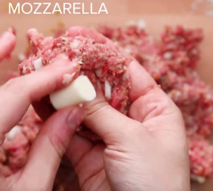 Make Mozzarella Stuffed Meatballs with Mozzarella Sticks