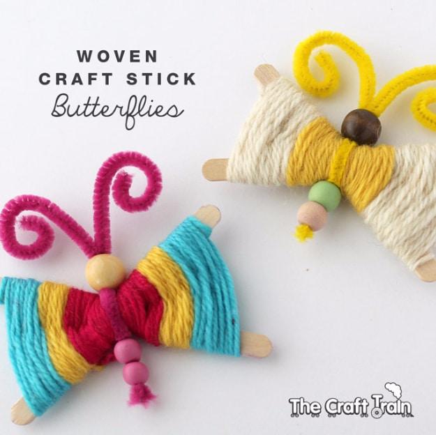 Woven Craft Stick Butterflies, a fun DIY yarn craft worth trying this weekend and a colorful way to use up leftover yarn