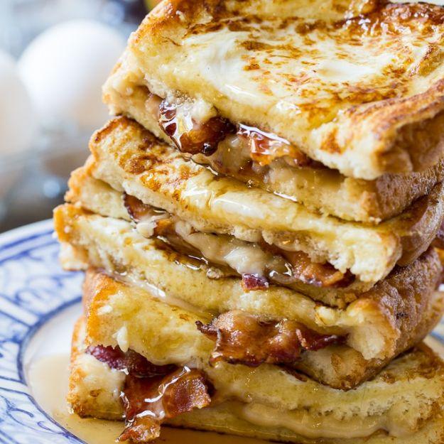 French Toast Recipes - Bacon Stuffed French Toast - Best Brunch Bites and Breakfast Ideas for French Toast - Stuffed, Baked and Creme Brulee Toasts With Fruit - Healthy Sugar Free,