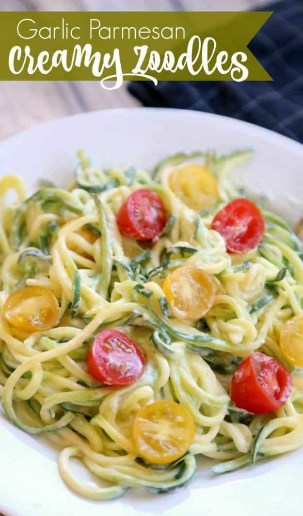 Veggie Noodle Recipes - Creamy Garlic Parmesan Zoodles - How to Cook With Veggie Noodles - Healthy Pasta Recipe Ideas - How to Make Veggie Noodles With Carrots and Zucchini - Vegan