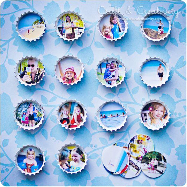 DIY Bottle Cap Crafts - Bottle Cap Photo Frame Magnets - Make Jewelry Projects, Creative Craft Ideas, Gift Ideas for Men, Women and Kids, KeyChains and Christmas Ornaments, Present