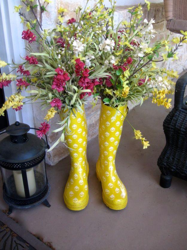 DIY Porch and Patio Ideas - Rain Boots on the Porch - Decor Projects and Furniture Tutorials You Can Build for the Outdoors - Lights and Lighting, Mason Jar Crafts, Rocking Chairs,