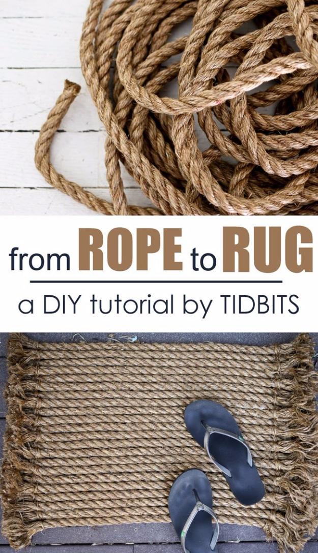 DIY Rope Rug, a DIY rug idea, an easy project using leftover fabric or yarn and a favorite worth repeating