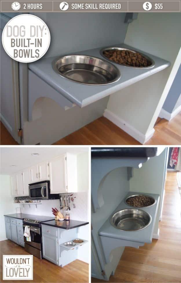 DIY Pet Bowls And Feeding Stations - Dog DIY Built In Bowls - Easy Ideas for Serving Dog and Cat Food, Ways to Raise and Store Bowls - Organize Your Dog Food and Water Bowl With Th