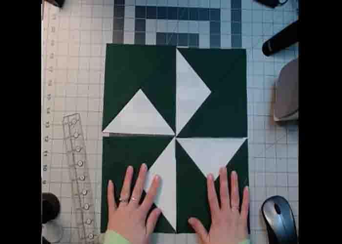 Assembling the turnstile quilt block
