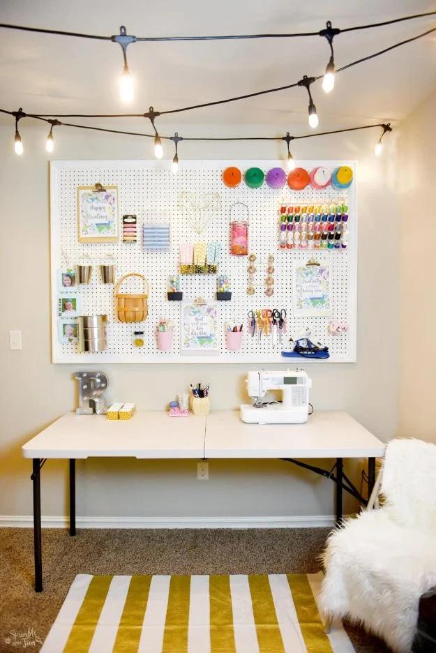 Craft Room Makeover with Café Lights, simple enough for a first try and a small upgrade with a real visual payoff