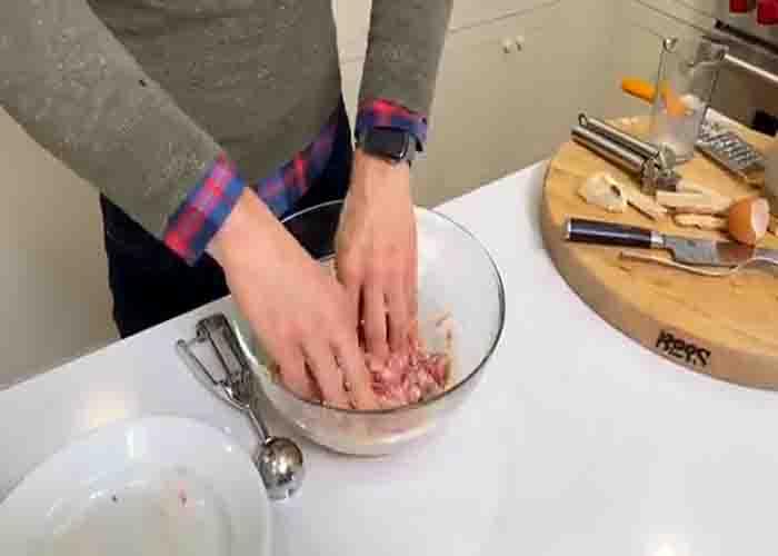 Making the cocktail meatballs