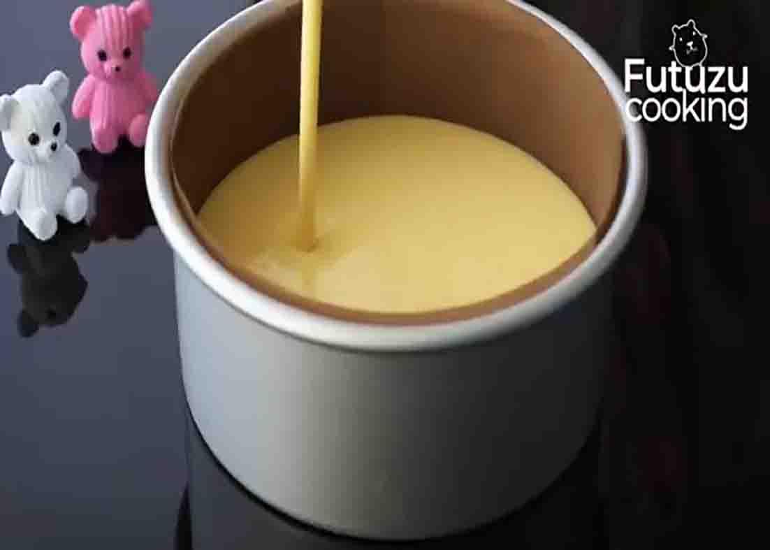 Pouring the yogurt cake batter to the cake mold