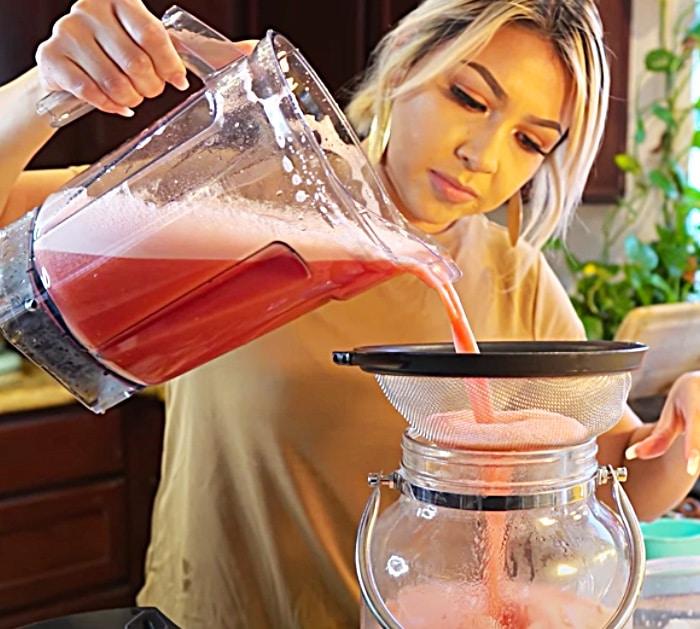 Strain Blended Watermelon And Cucumber To Make A Fresca Drink