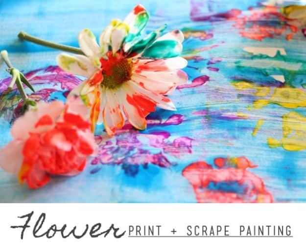 How To Paint Flowers - Flower Print Scrape Painting - Step by Step Tutorials for Painting Roses, Daisies, Whimsical and Abstract Floral Techniques - Easy Acrylic Flower Tutorial fo