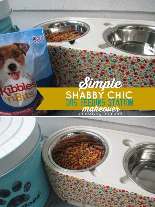 DIY Pet Bowls And Feeding Stations - DIY Shabby Chic Dog Feeding Station - Easy Ideas for Serving Dog and Cat Food, Ways to Raise and Store Bowls - Organize Your Dog Food and Water
