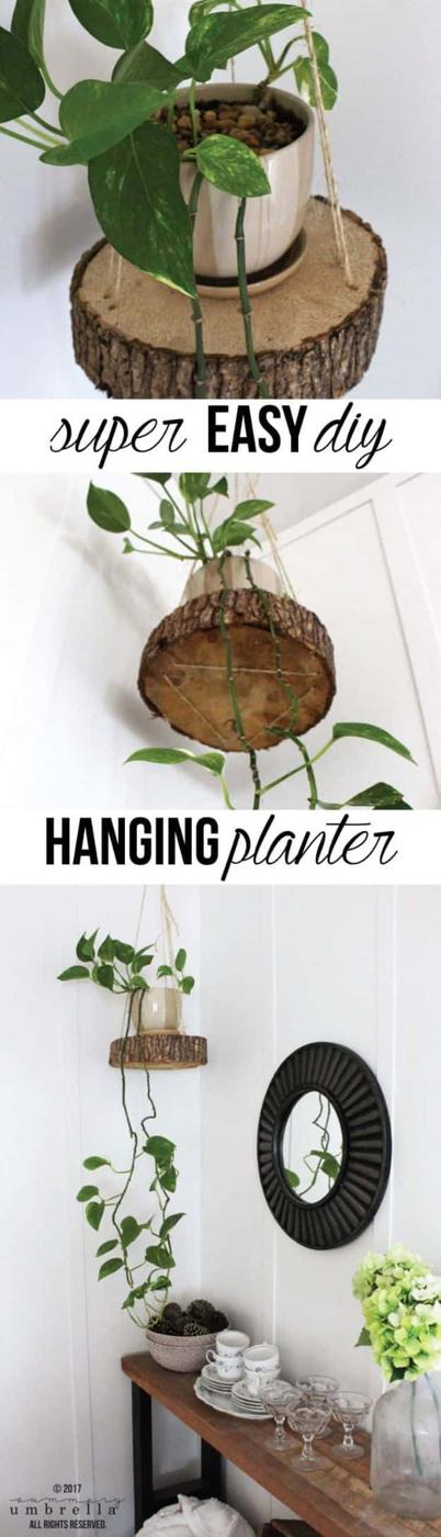 Easy DIY Hanging Planter Using A Wood Slice And Rope, easy to scale up for a full batch and a keepsake worth handing down