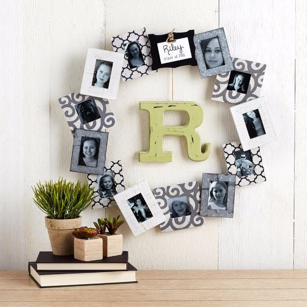 Personalized Photo Frame Wreath, a memory keepsake project, cheap to pull off with items from a bargain aisle