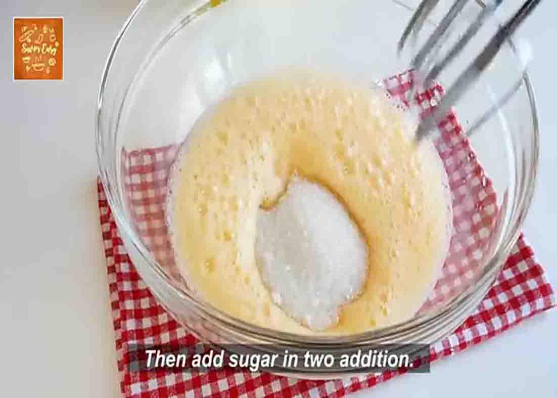 Whipping the ingredients for the sponge cake recipe