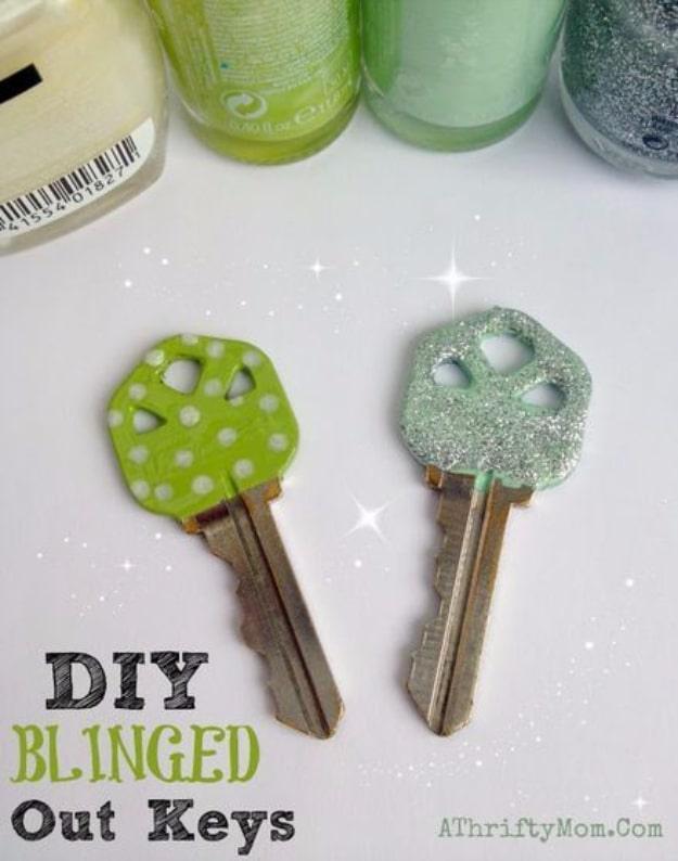 DIY Nail Polish Crafts - DIY Blinged Out Keys - Easy and Cheap Craft Ideas for Girls, Teens, Tweens and Adults | Fun and Cool DIY Projects You Can Make With Fingernail Polish - Do