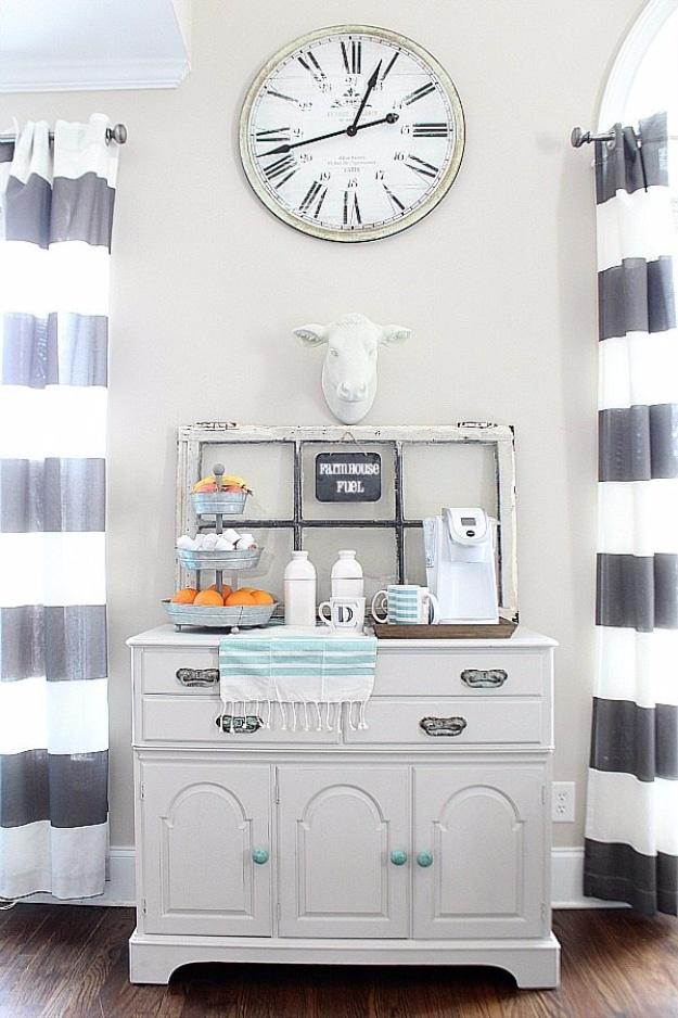 Coffee Station Farmhouse Style, tidy enough in mess to skip the drop cloth and a glow that brightens the whole space