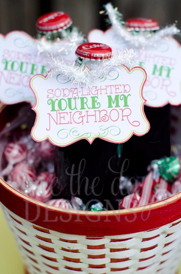 Soda-Lighted You're My Neighbor Gift Basket, a gift for neighbors, and a sweet little detail guests always notice