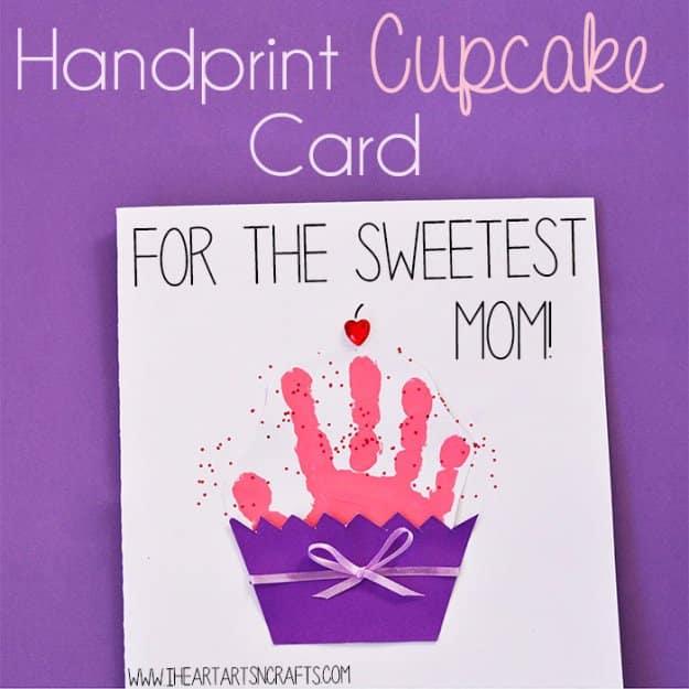 DIY Mothers Day Cards - Handprint Cupcake Card - Creative and Thoughtful Homemade Card Ideas for Mom - Step by Step Tutorials, Best Quotes, Handmade Projects