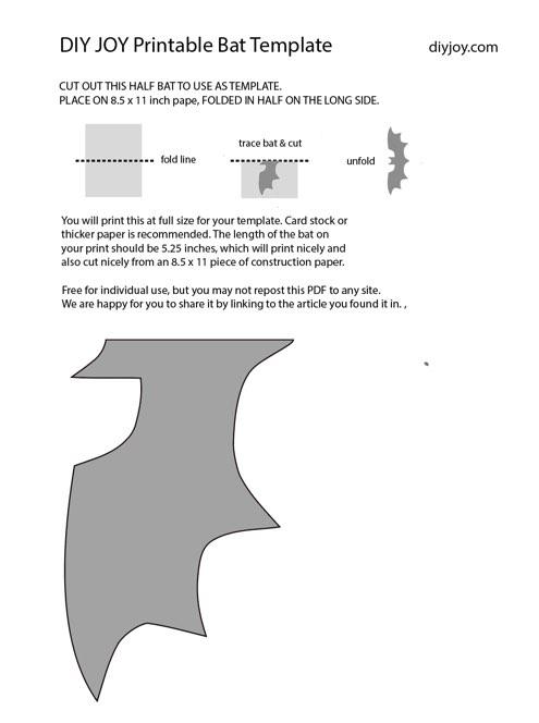 Free printable bat template you can download, cut, and print for Halloween decorations and other crafts.
