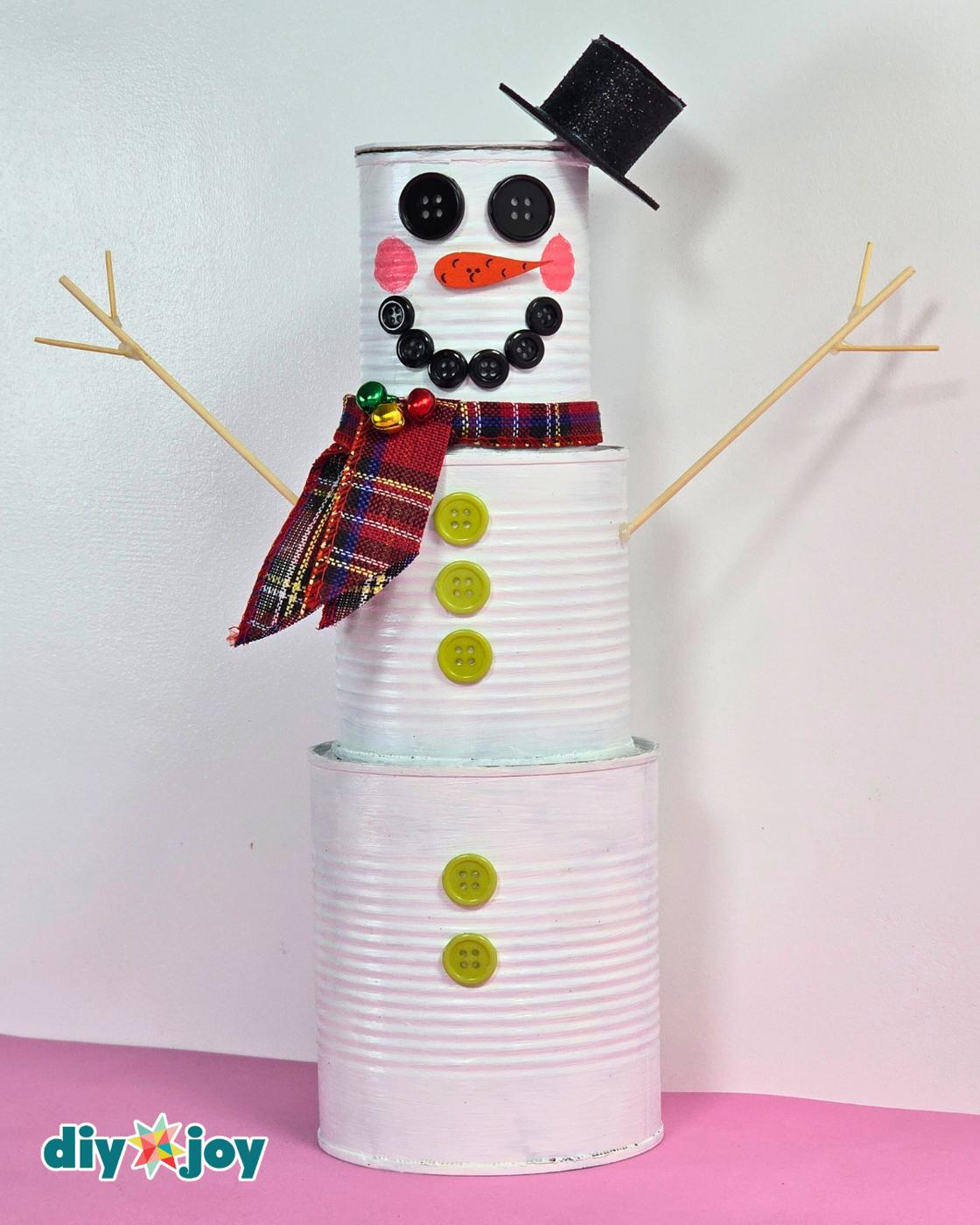 Easy Tin Can Snowman — budget-friendly tin can snowman diy