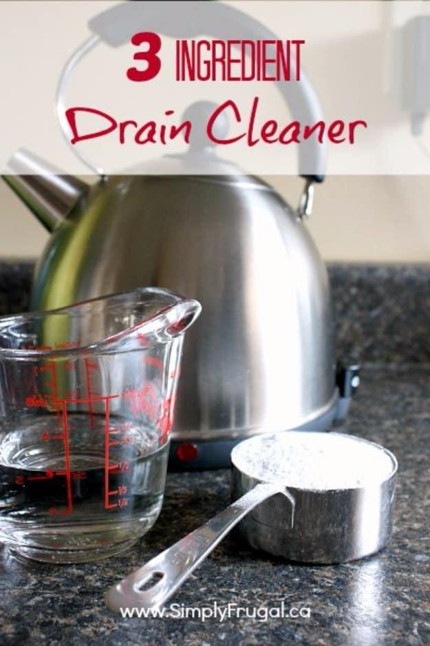 3 Ingredient Natural Drain Cleaner, a homemade cleaner recipe, safer to use around kids and pets at home