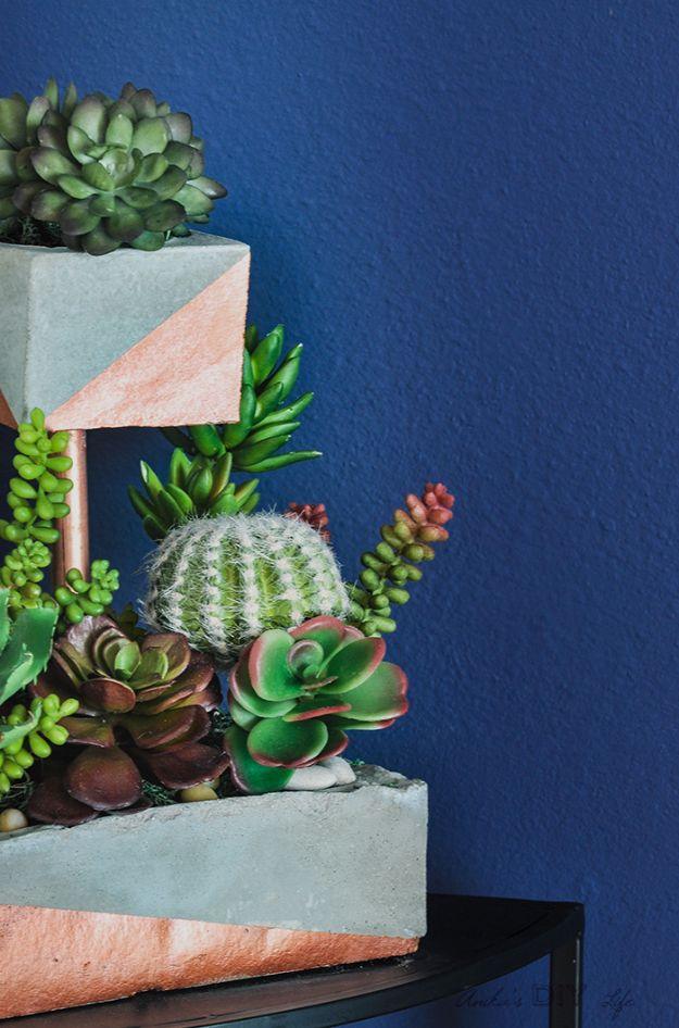 DIY Projects With Concrete - Tiered DIY Concrete Planter with Copper Pipe - Easy Home Decor and Cheap Crafts Made With Cement - Ideas for DIY Christmas Gifts, Outdoor Decorations