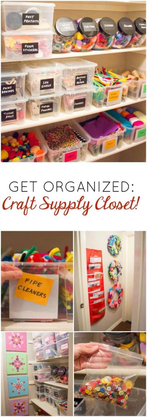 Craft Supply Closet, simple to scale to fit almost any space and a nice way to make a plain corner feel finished