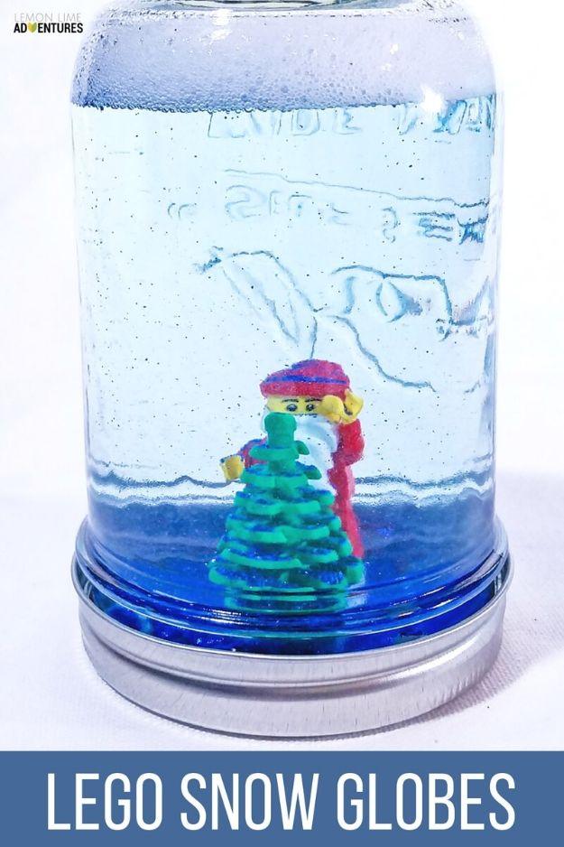 DIY Snow Globe Ideas - Lego Snow Globes - Easy Ideas To Make Snow Globes With Kids - Mason Jar, Picture, Ornament, Waterless Christmas Crafts - Cheap DYI Holiday Gift Ideas