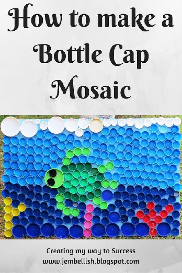 DIY Bottle Cap Crafts - Bottle Cap Mosaic - Make Jewelry Projects, Creative Craft Ideas, Gift Ideas for Men, Women and Kids, KeyChains and Christmas Ornaments, Presents
