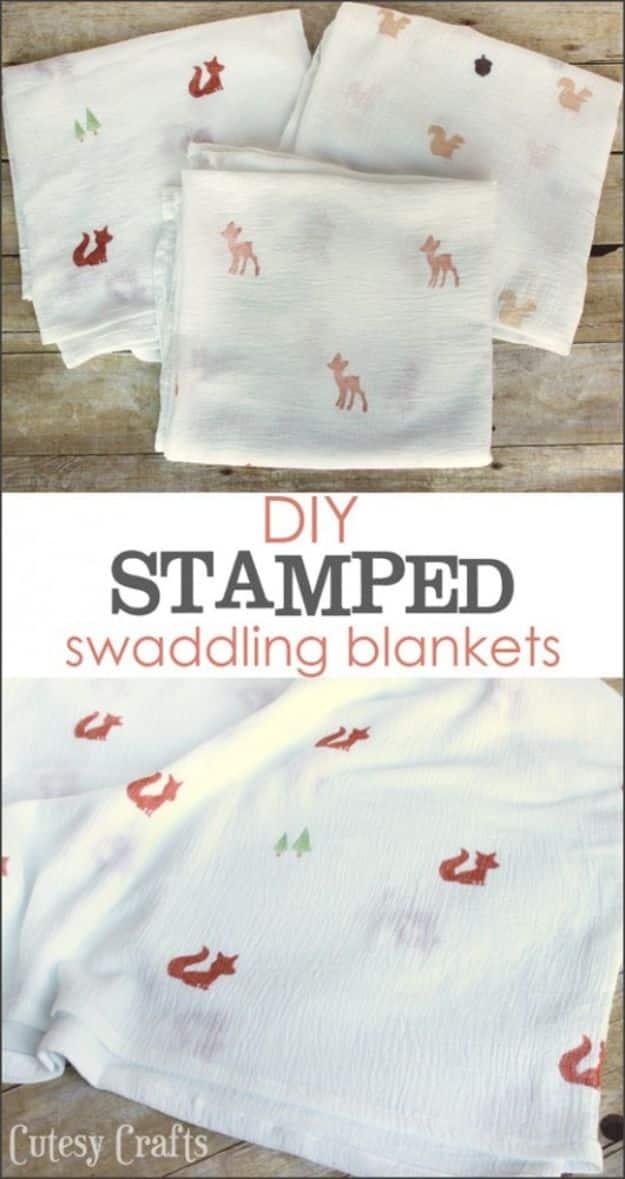 DIY Stamped Muslin Swaddling Blankets, light on tools, just what is already in the drawer and a showpiece guests linger over