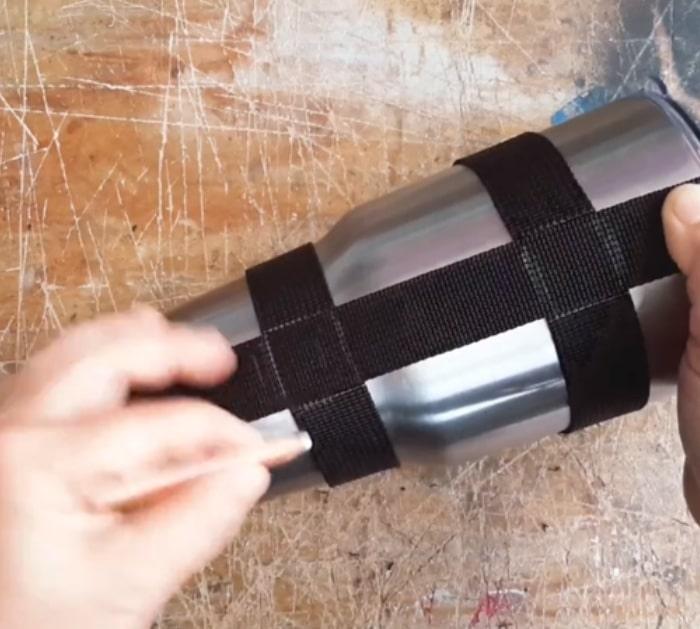 Make Yeti Cup Holder out of canvas strap webbing