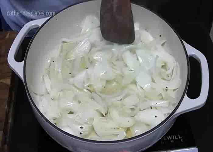 Caramelizing the sliced onions