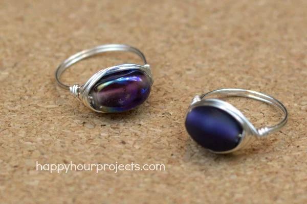 Wire wrapped bead ring twisted from a single bead, a boutique looking craft that comes together in minutes for stacking