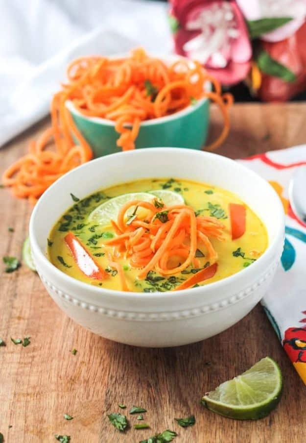 Recipes for Clean Eating - Coconut Curry Soup With Sweet Potato Noodles - Raw and Whole Foods, Unprocessed Meal and Snack Ideas for Lunch and Dinner - Fresh, Healthy Foods and Reci