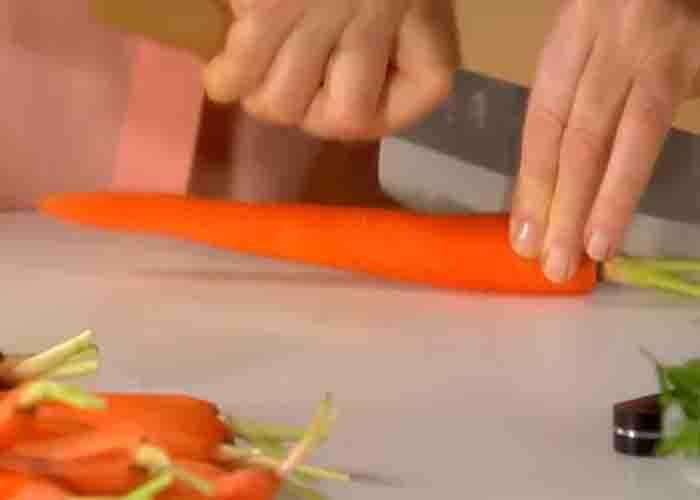 Cutting the carrots lengthwise