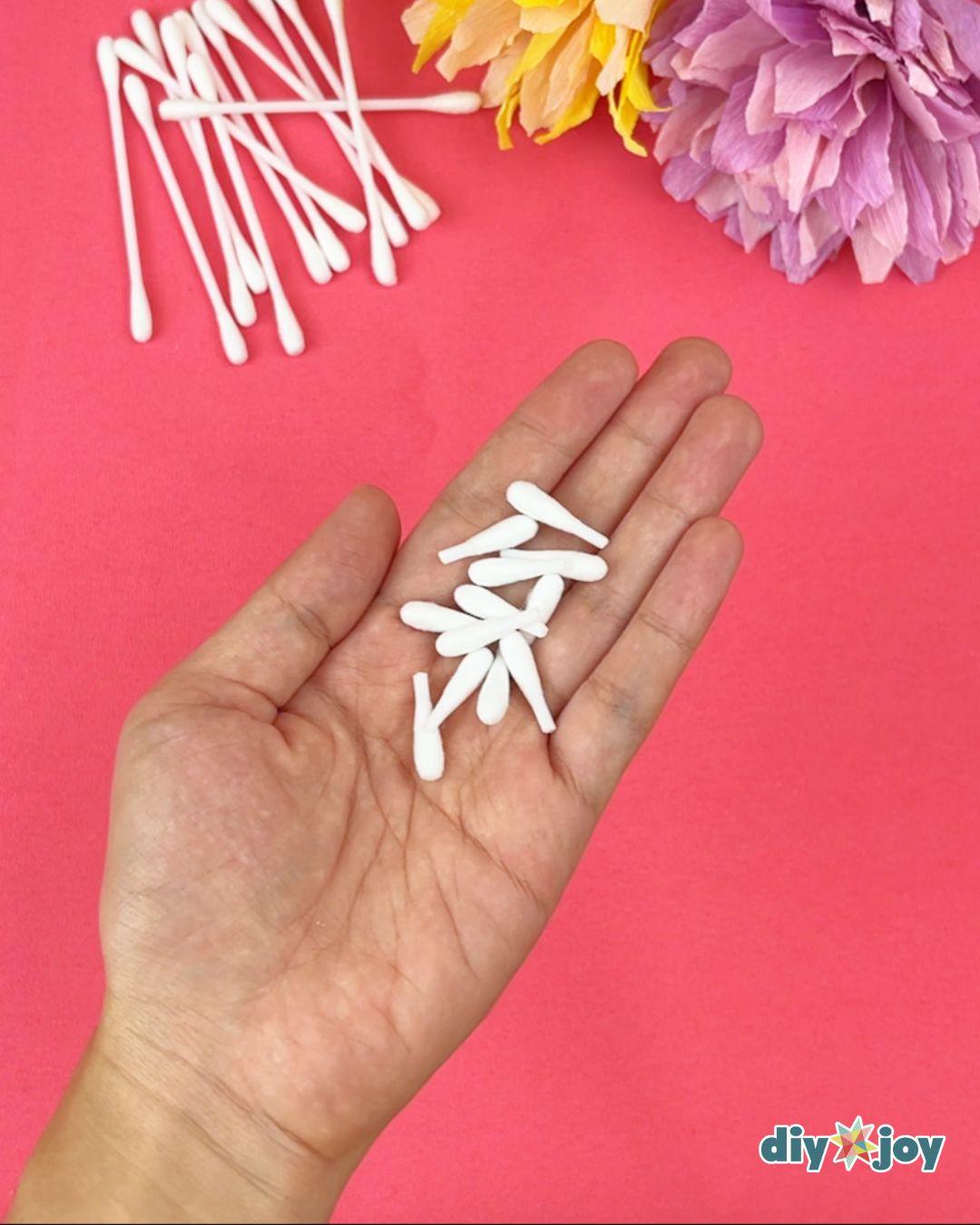 Homemade Q Tip Flower Bouquet — cutting the cotton swabs