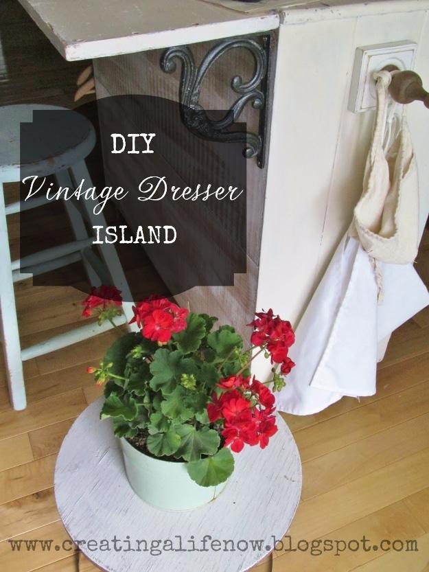 DIY Vintage Dresser Island Tutorial, one of the best upcycled furniture ideas on this list and an idea worth saving for later