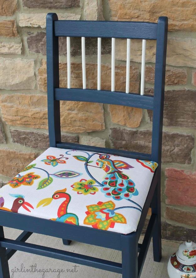 Blue Bird Chair Makeover, a seating idea, low mess and low stress to make and a favorite worth repeating