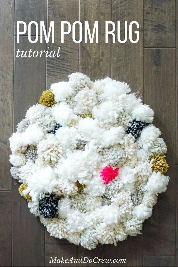 DIY Squishy Pom Pom Rug, a budget friendly rug project for any space and better than a store bought version