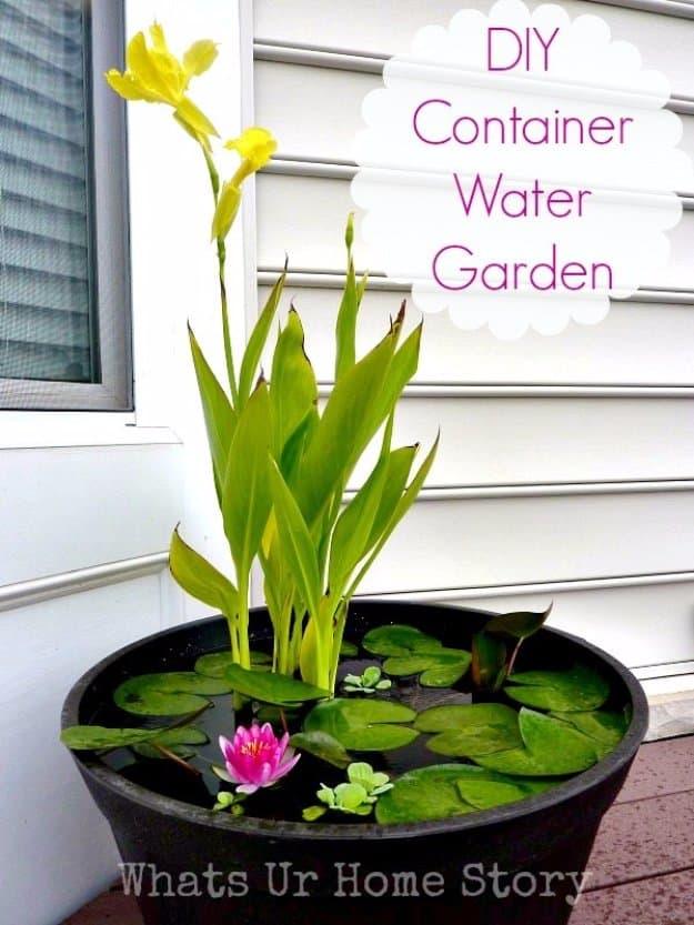 How to Set Up Mini Water Gardens on Your Deck, a pretty DIY patio decor idea for outdoor living and it looks great in person