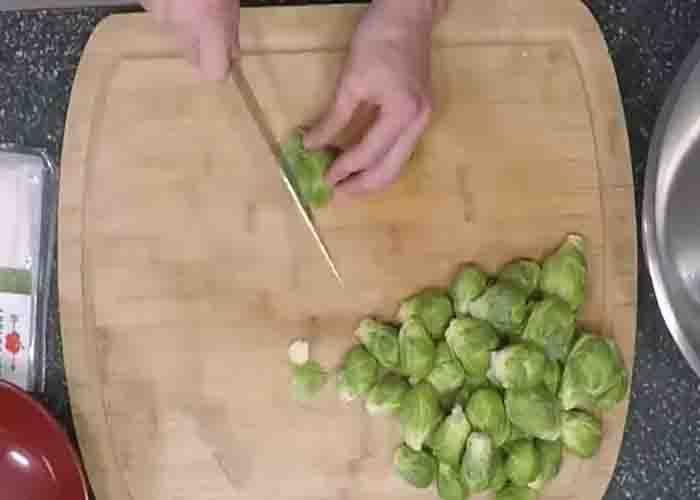 Chopping the Brussels sprouts