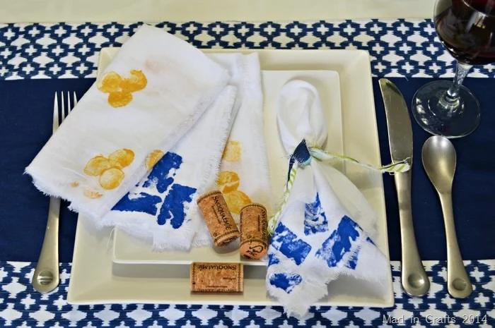 Cork Stamped Cloth Napkins, a napkin and placemat idea worth trying this season and worth bookmarking for your next project