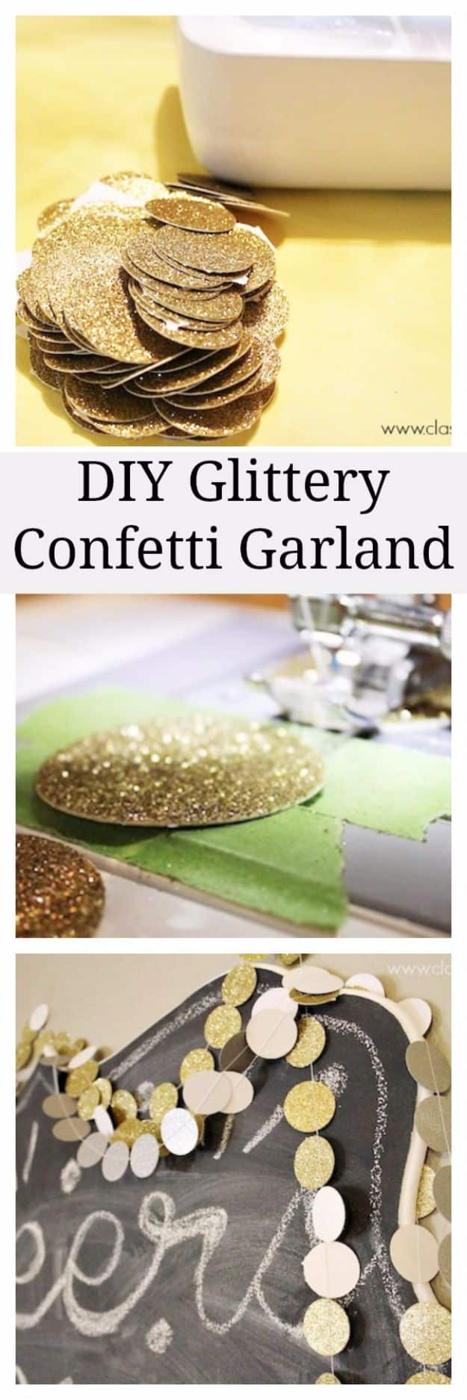 New Years Eve Decor Ideas - DIY Glittery Confetti Garland - DIY New Year's Eve Decorations - Cheap Ideas for Banners, Balloons, Party Tables, Centerpieces and Festive Streamers and