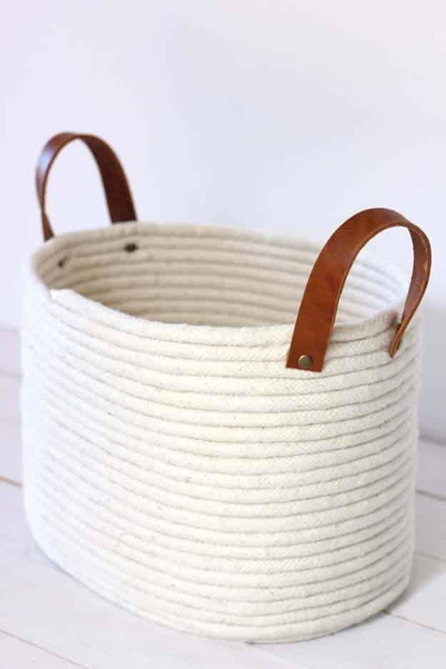 Glue Gun Crafts DIY | Best Hot Glue Gun Crafts, DIY Projects and Arts and Crafts Ideas Using Glue Gun Sticks | No-Sew Rope Coil Basket #diy #crafts #gluegun